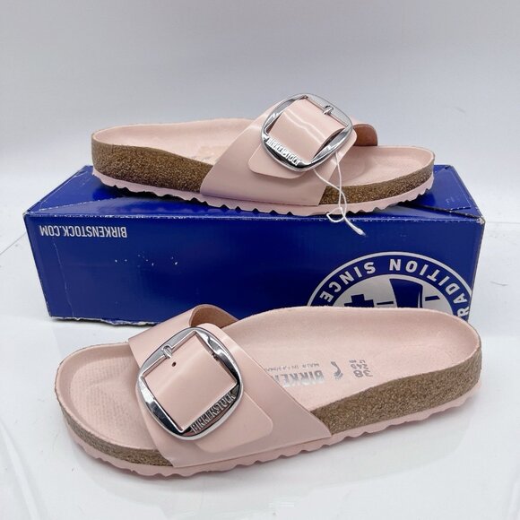 Birkenstock Madrid Big Buckle Sandal High Shine Rose Patent Leather 38 US 7- 7.5 - Picture 1 of 15